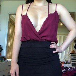 Maroon Low Cut Strappy Bodysuit Charlotte Russe